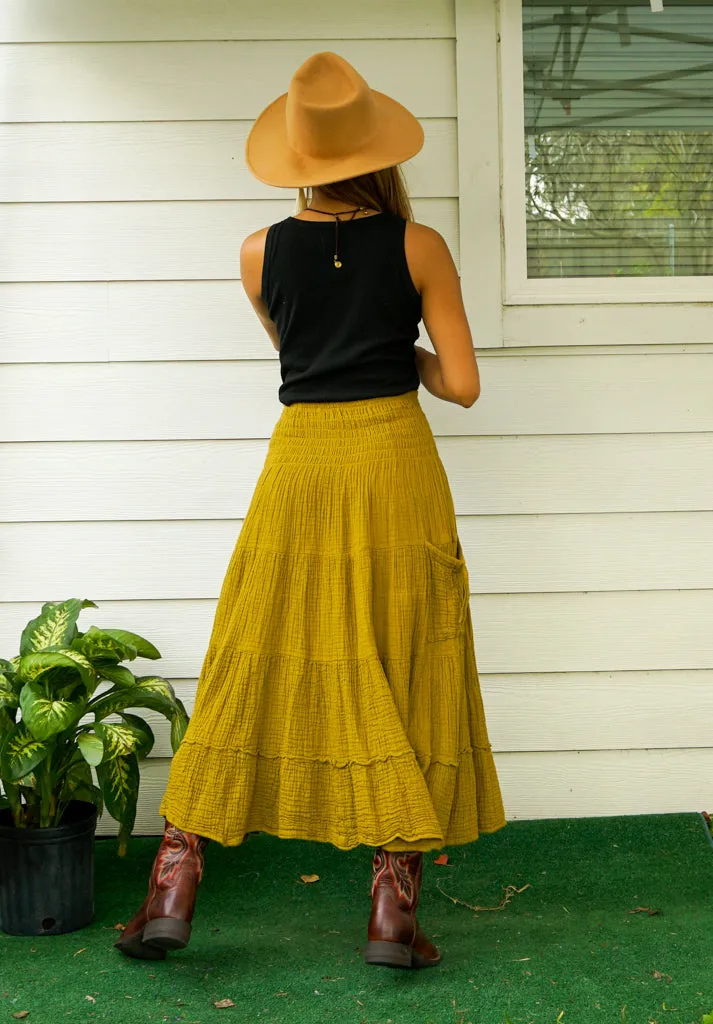 Golden Harvest Organic Double Gauze Cotton Tiered Maxi Skirt