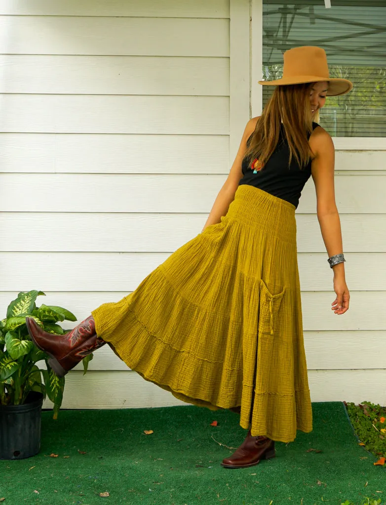 Golden Harvest Organic Double Gauze Cotton Tiered Maxi Skirt