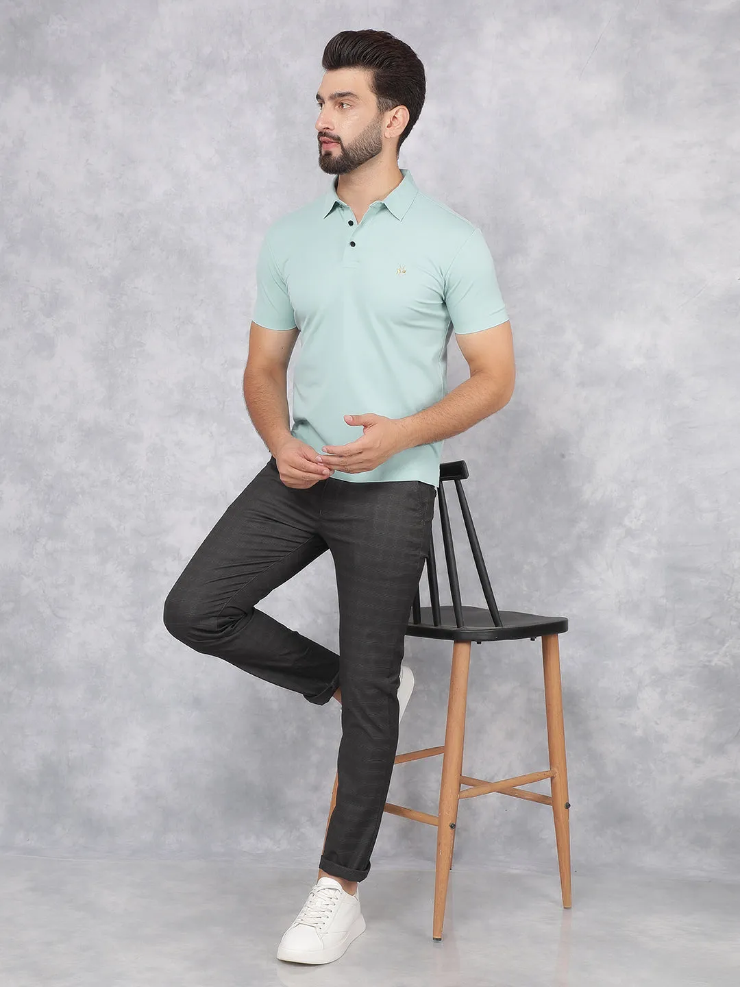 Grey Checkered Chinos Trousers