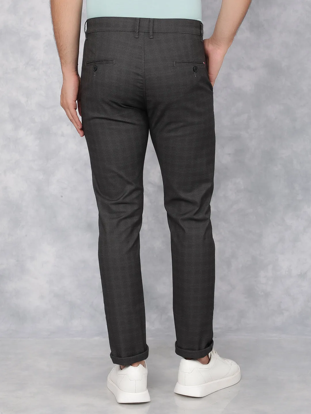 Grey Checkered Chinos Trousers
