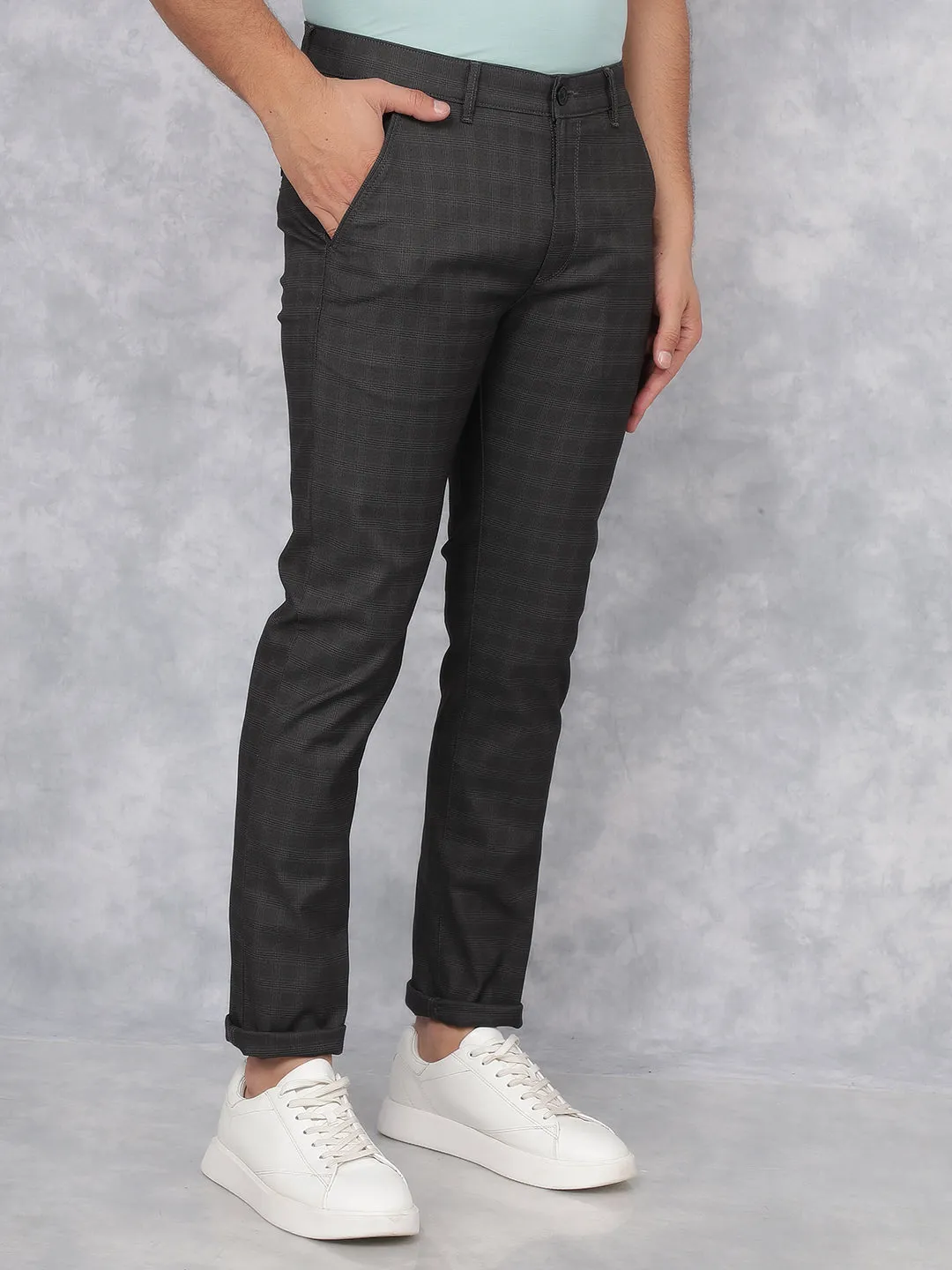 Grey Checkered Chinos Trousers