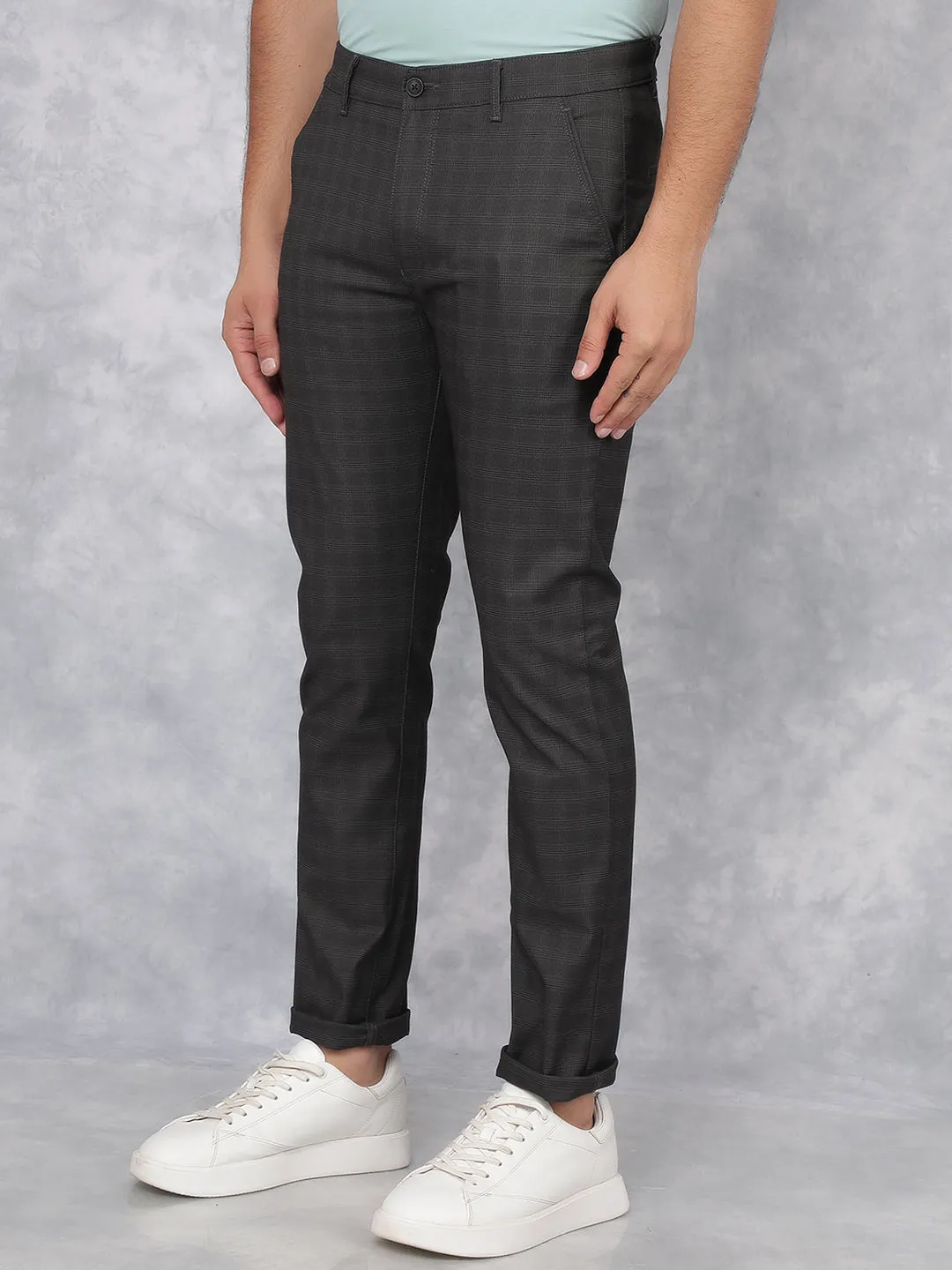 Grey Checkered Chinos Trousers