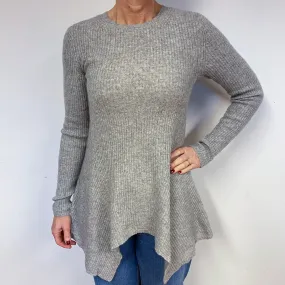 Grey Skinny Ribbed Cashmere Crew Neck Tunic Medium