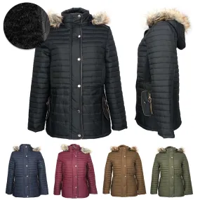 Han Ton Women's Sherpa Lined Faux Fur Trim Detachable Hood Nylon Coat