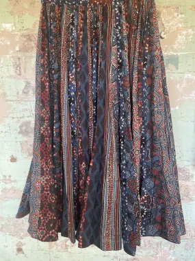 Handblock Printed Panelled Skirt- Ajrakh Blue M
