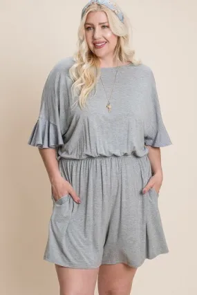 Heather Grey Plus Size Solid Rayon Modal Women's Mini Romper