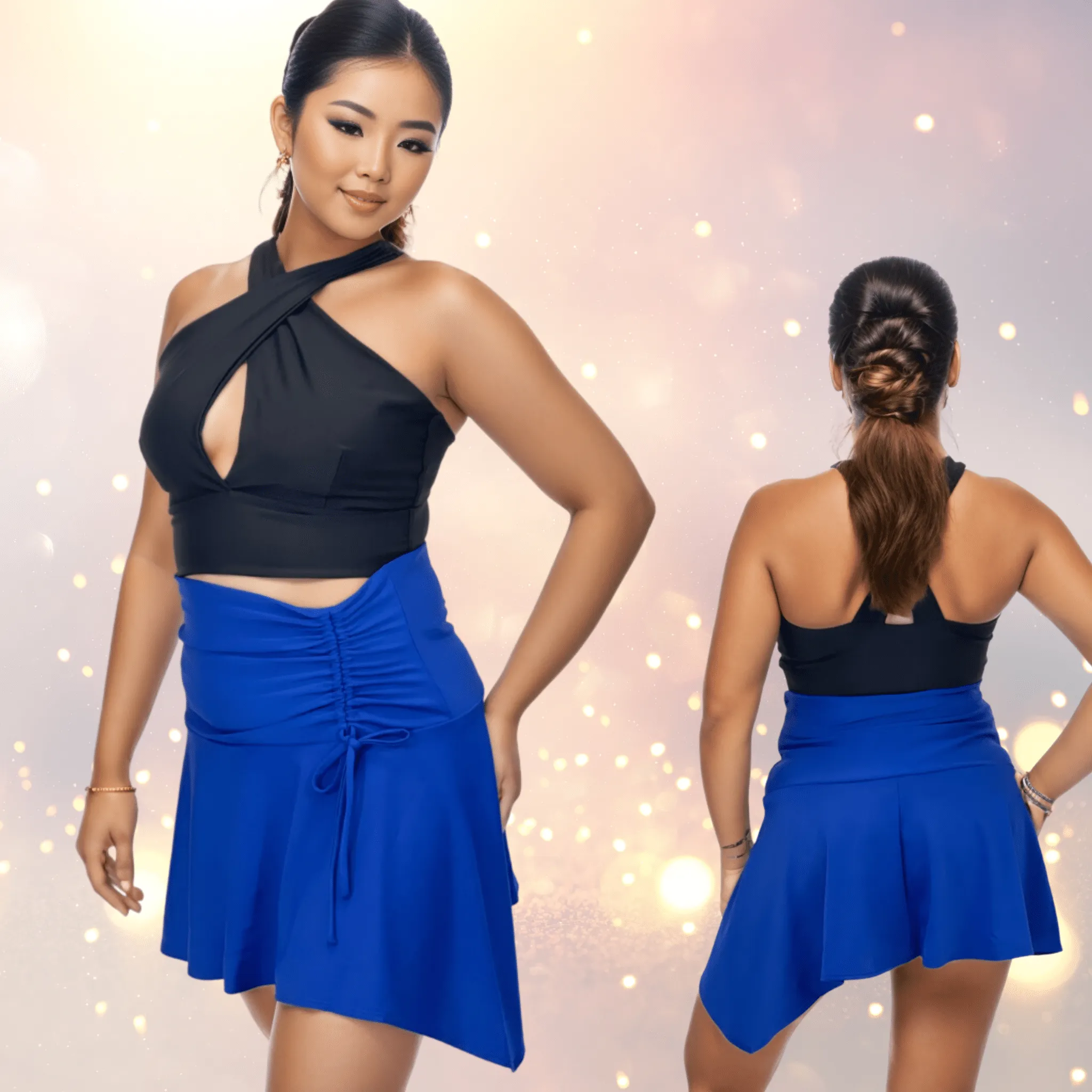 High-Rise Tummy Control Ruched Extra Mini Skirt – Adjustable Asymmetrical Drawstring Skirt Cobalt Blue