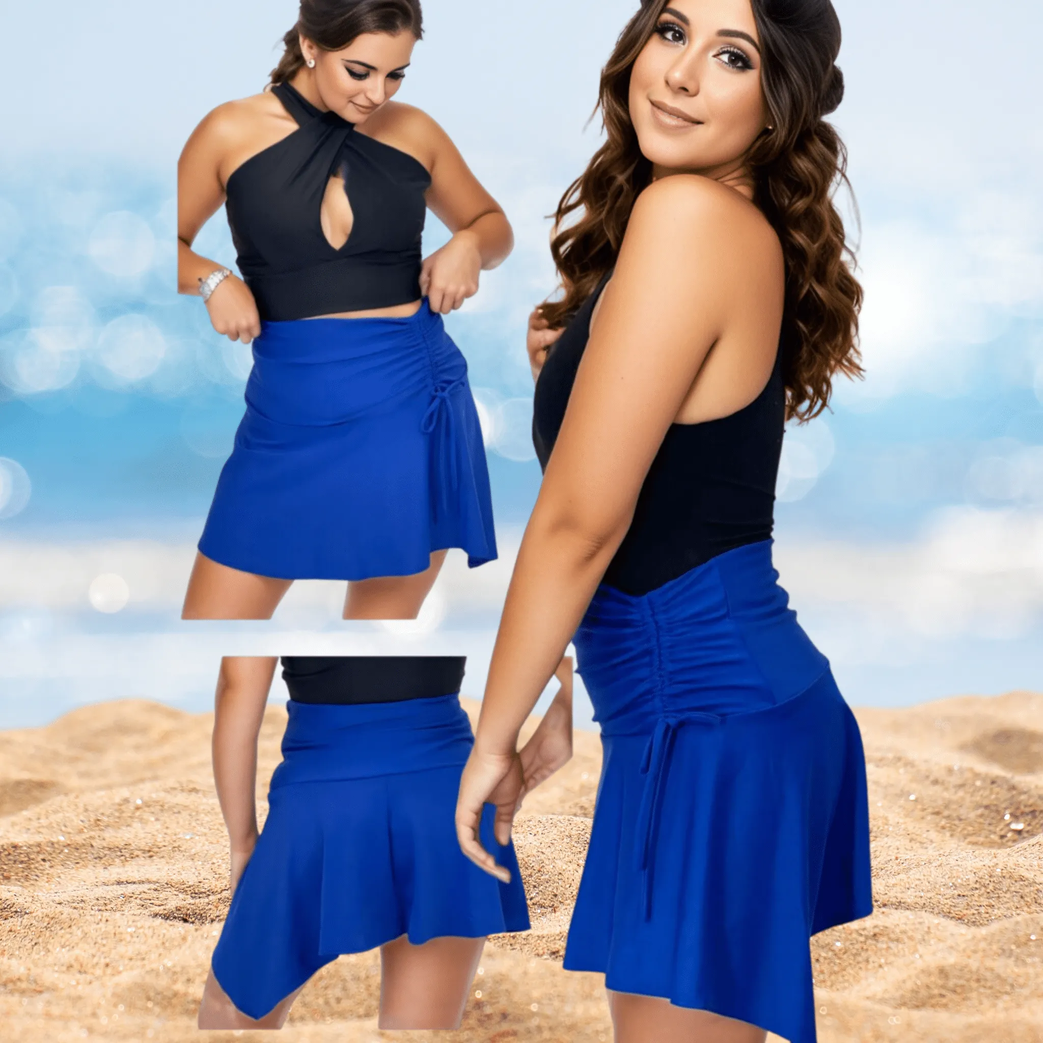 High-Rise Tummy Control Ruched Extra Mini Skirt – Adjustable Asymmetrical Drawstring Skirt Cobalt Blue