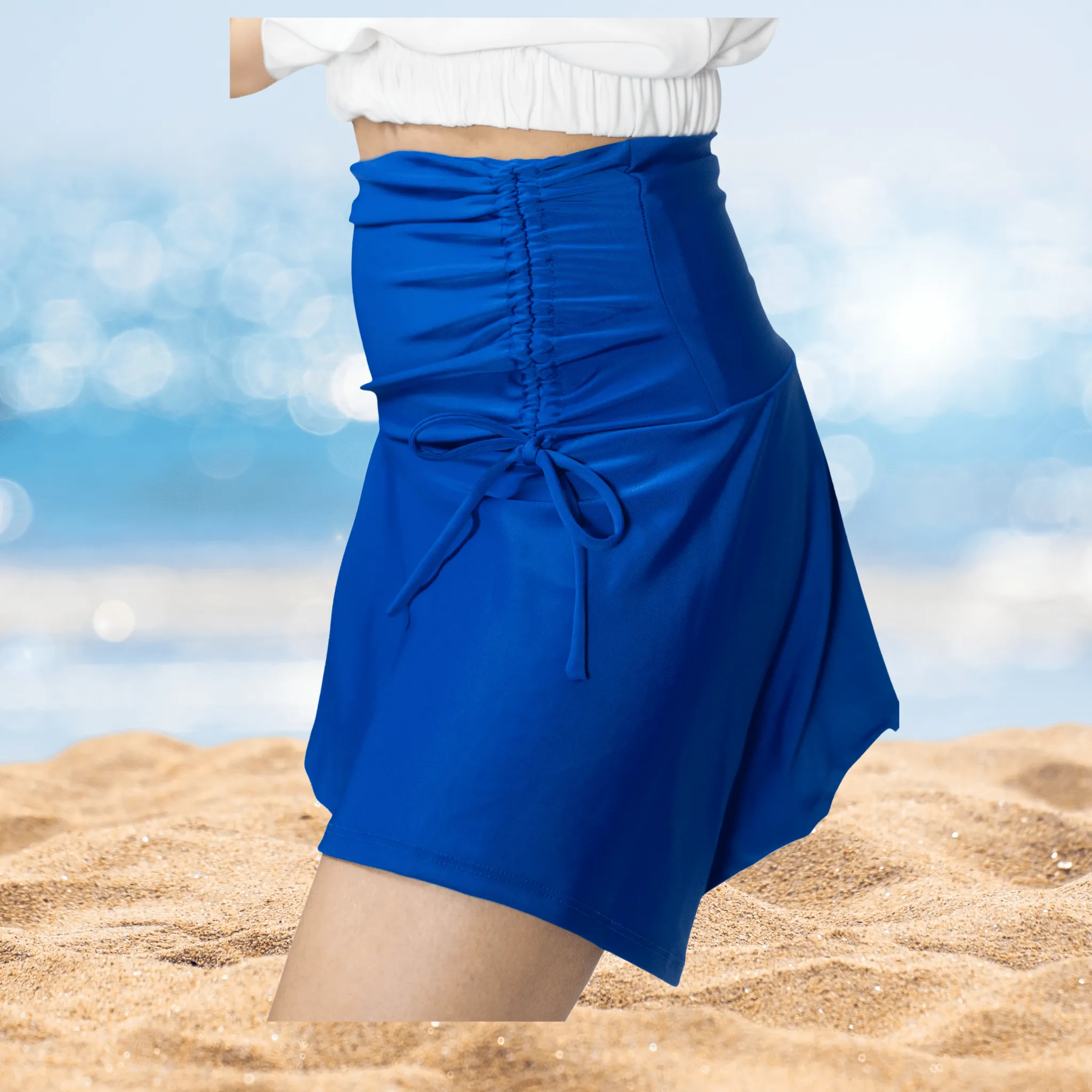 High-Rise Tummy Control Ruched Extra Mini Skirt – Adjustable Asymmetrical Drawstring Skirt Cobalt Blue
