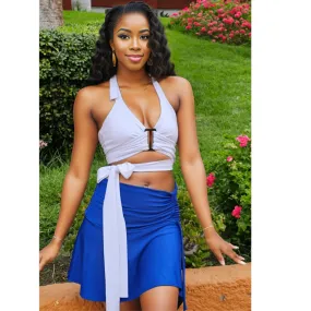 High-Rise Tummy Control Ruched Extra Mini Skirt – Adjustable Asymmetrical Drawstring Skirt Cobalt Blue