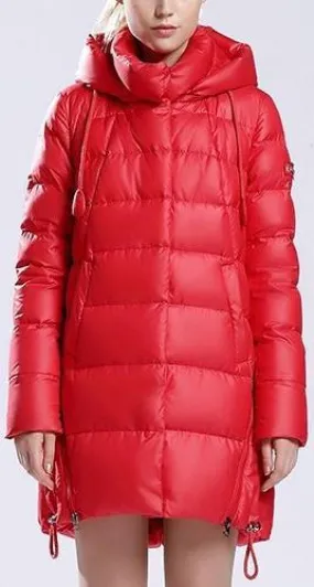 Hooded Short Thick Down Puffer Coat in Red