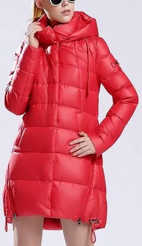 Hooded Short Thick Down Puffer Coat in Red