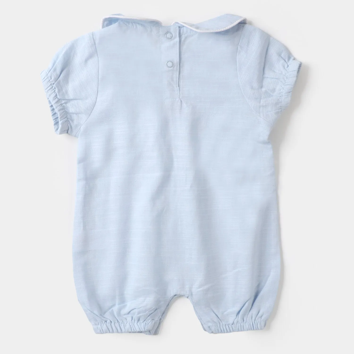 Infant Girls Woven Romper Lace Buttons - SKY BLUE