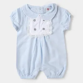 Infant Girls Woven Romper Lace Buttons - SKY BLUE