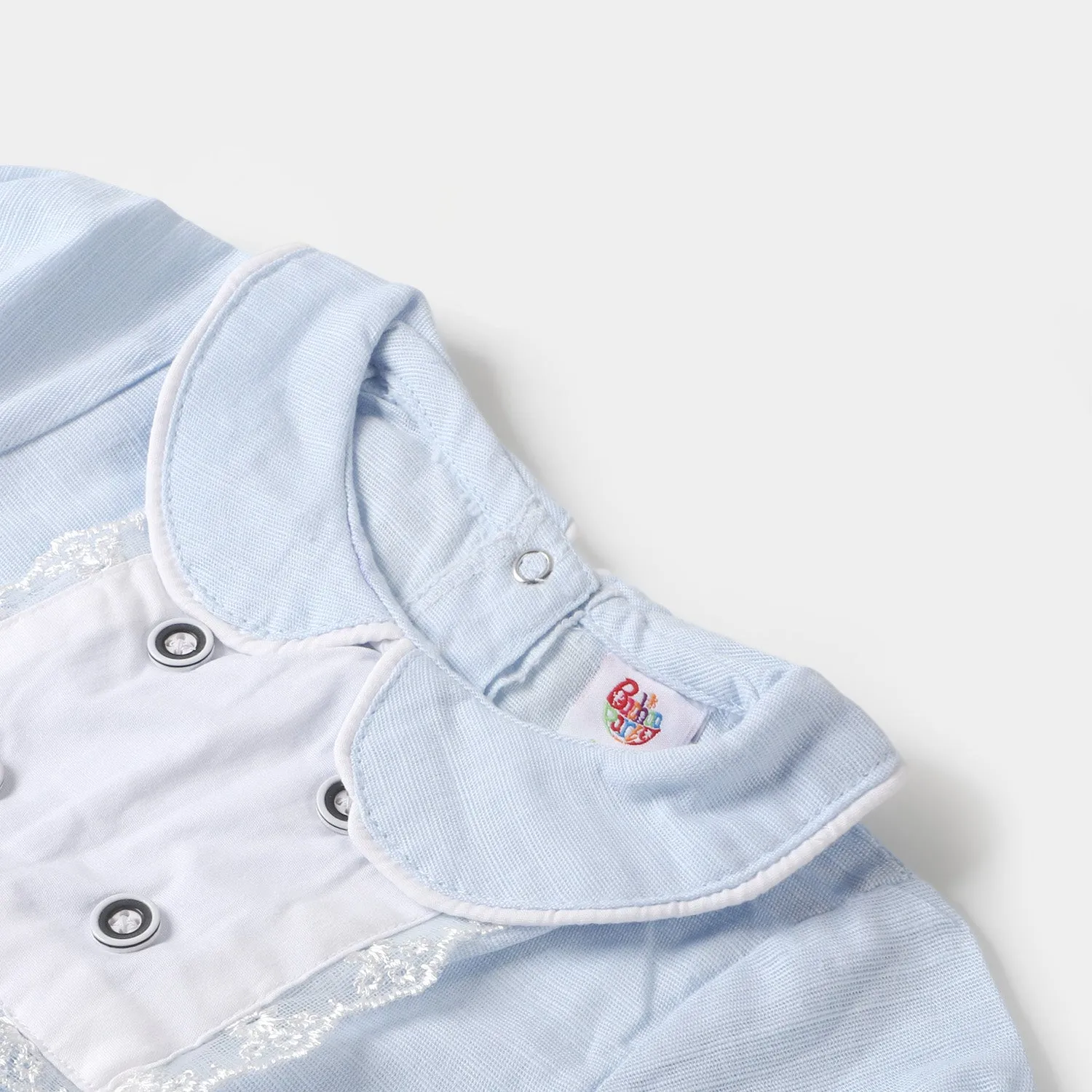 Infant Girls Woven Romper Lace Buttons - SKY BLUE