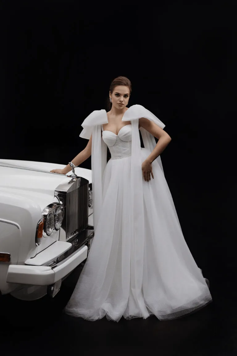 Ivory Aline Ball Gown Wedding Dress - Layered Wedding Dress with Removable Bows Plus Size - MARY