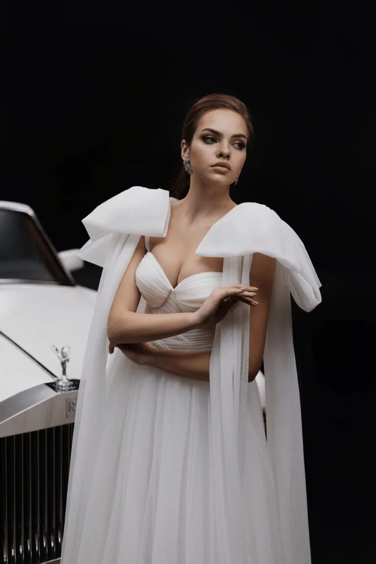 Ivory Aline Ball Gown Wedding Dress - Layered Wedding Dress with Removable Bows Plus Size - MARY