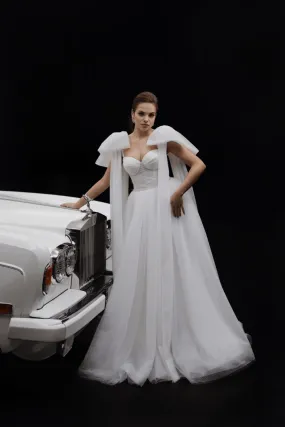 Ivory Aline Ball Gown Wedding Dress - Layered Wedding Dress with Removable Bows Plus Size - MARY