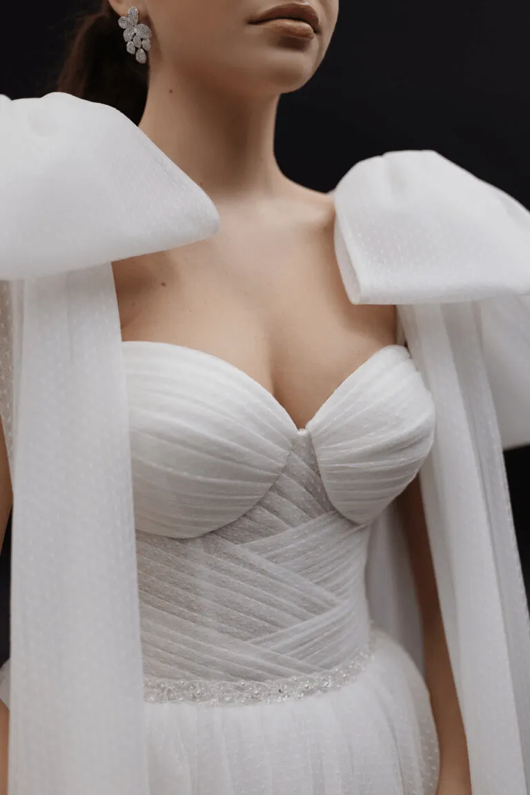 Ivory Aline Ball Gown Wedding Dress - Layered Wedding Dress with Removable Bows Plus Size - MARY