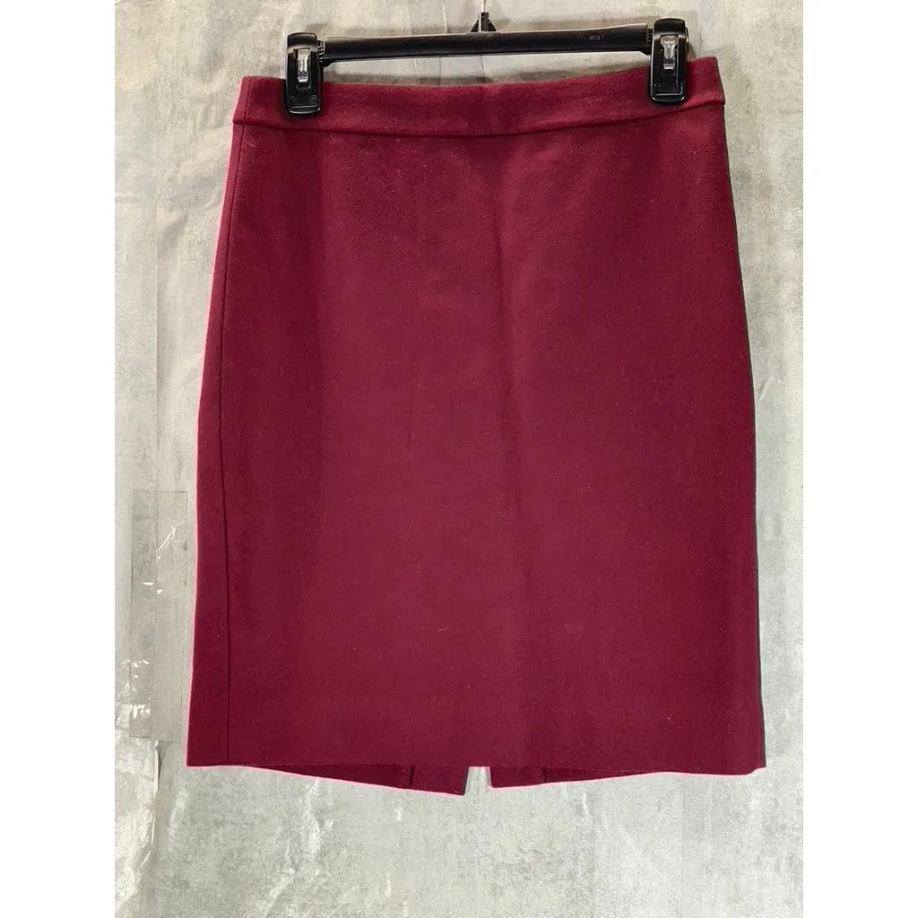 J.CREW The Pencil Skirt Women's Cabernet Rouge Double-Serge Wool Skirt SZ 0