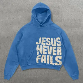 Jeaus Never Falls Letters Print Long Sleeve Hoodies