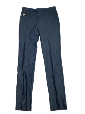 John Varvatos Mens Slim Fit Dress Pants Size 32 Navy Blue Plaid Wool