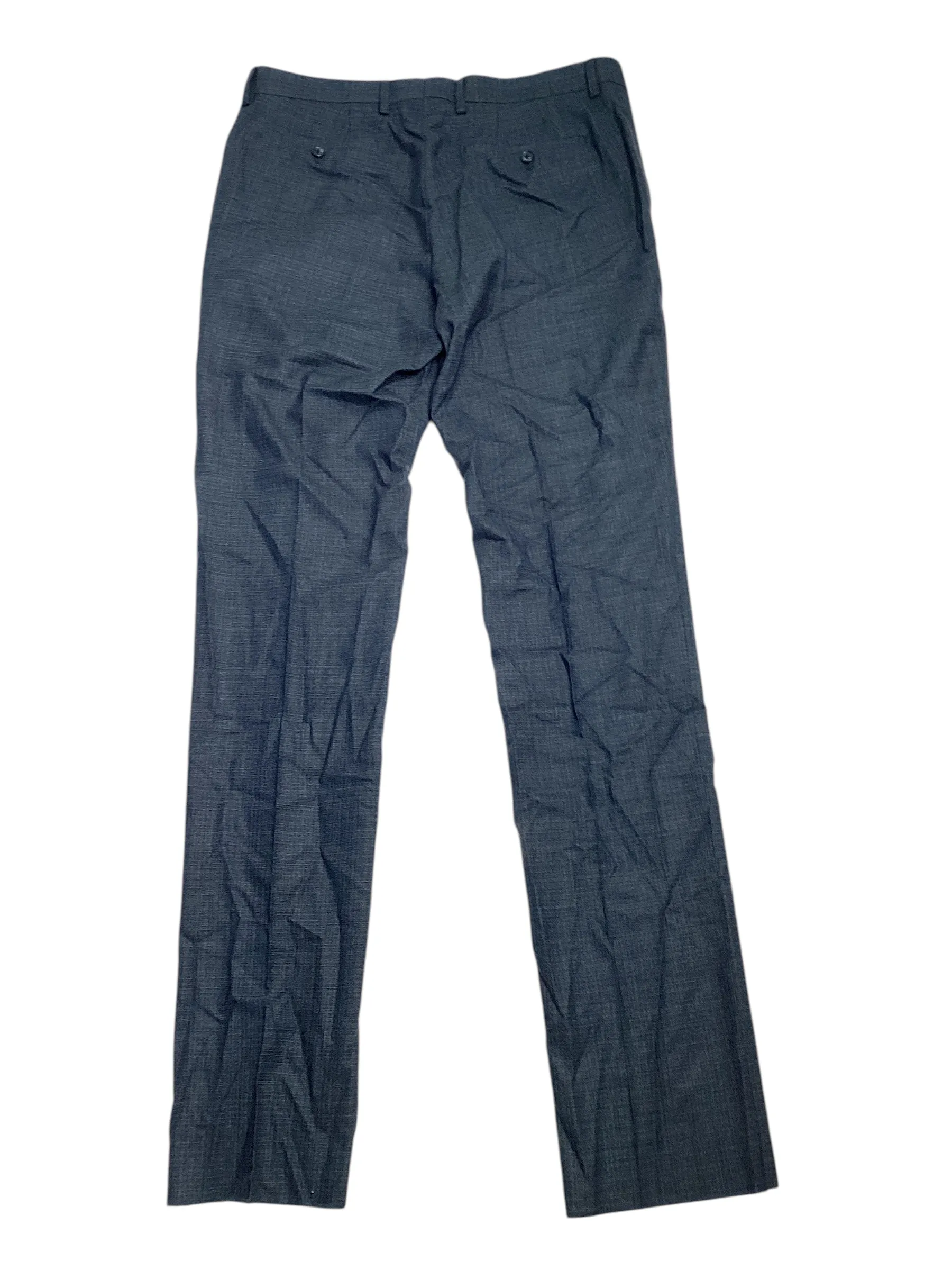 John Varvatos Mens Slim Fit Dress Pants Size 32 Navy Blue Plaid Wool