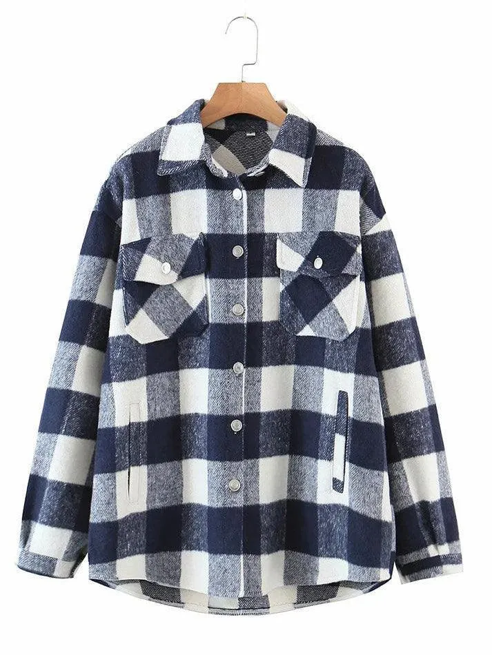 Joskaa Vintage Pockets Oversized Plaid Shacket