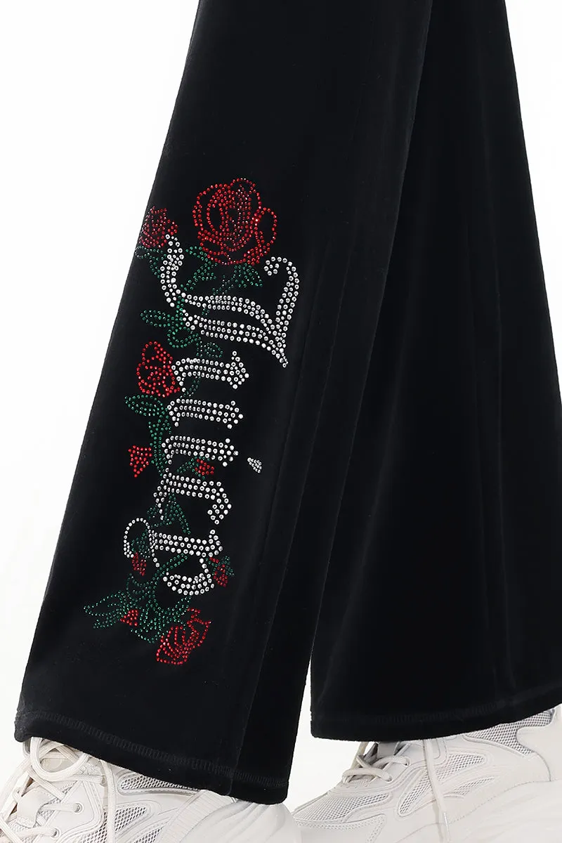 Juicy Roses Bling Snap Pocket Cotton Velour Pants