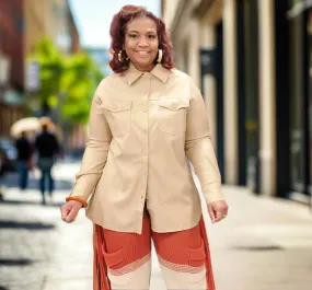 Khaki Faux Leather Shacket