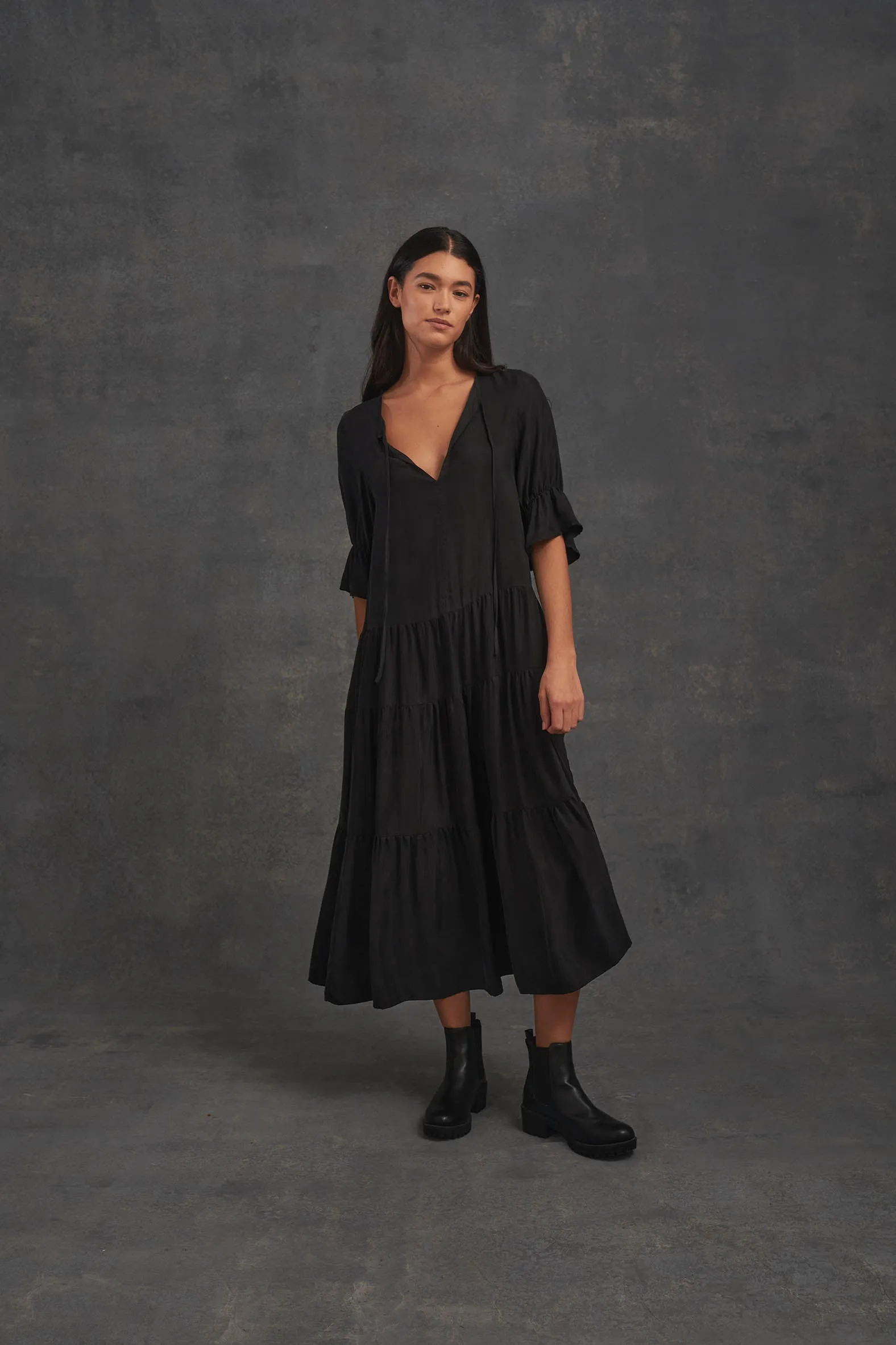 LAST CHANCE! Carrie Cupro Maxi Dress- Black