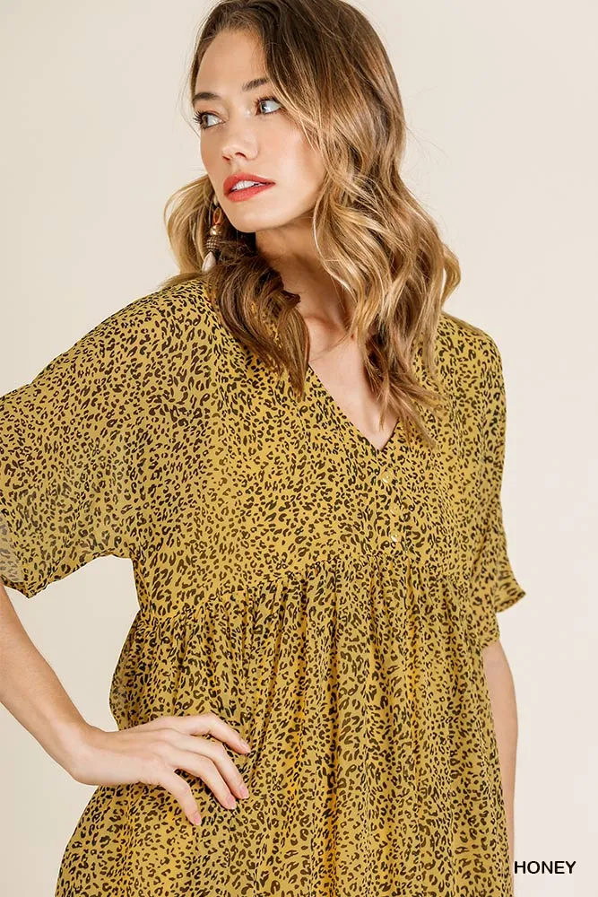 Leopard Babydoll Dress, Honey
