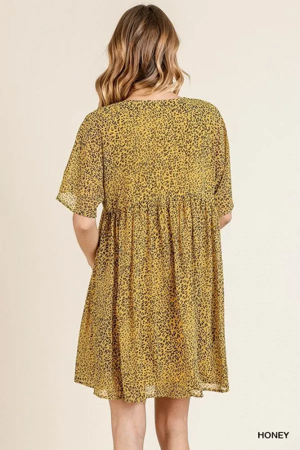 Leopard Babydoll Dress, Honey