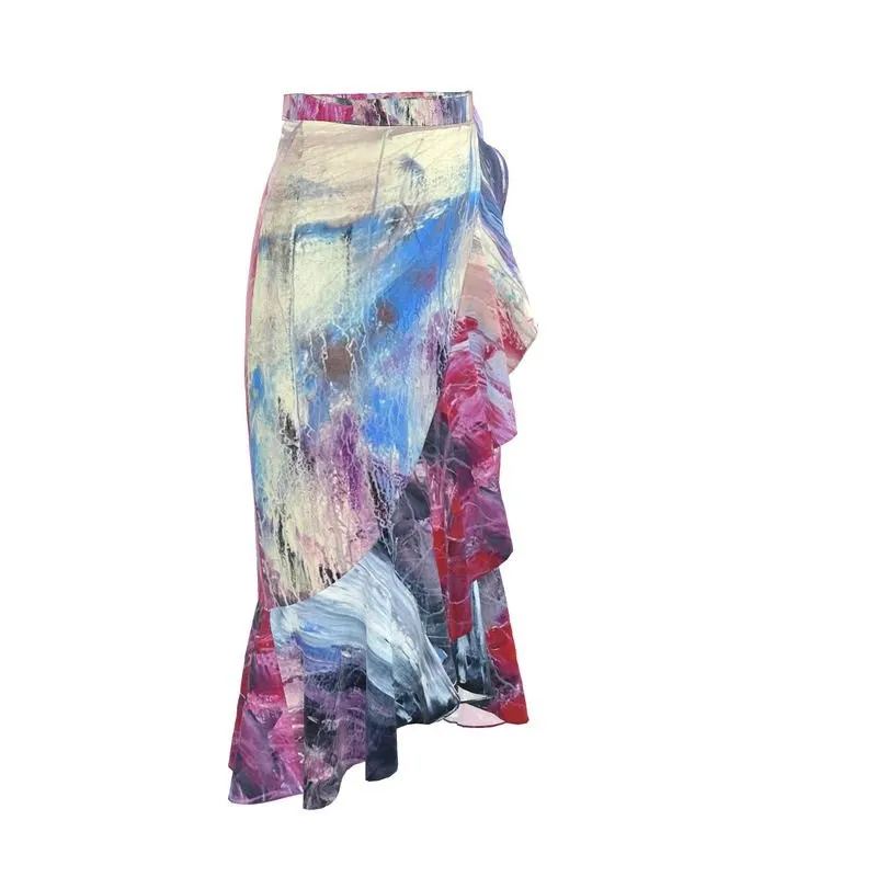 Long Flounce Skirt Abstract Sailing