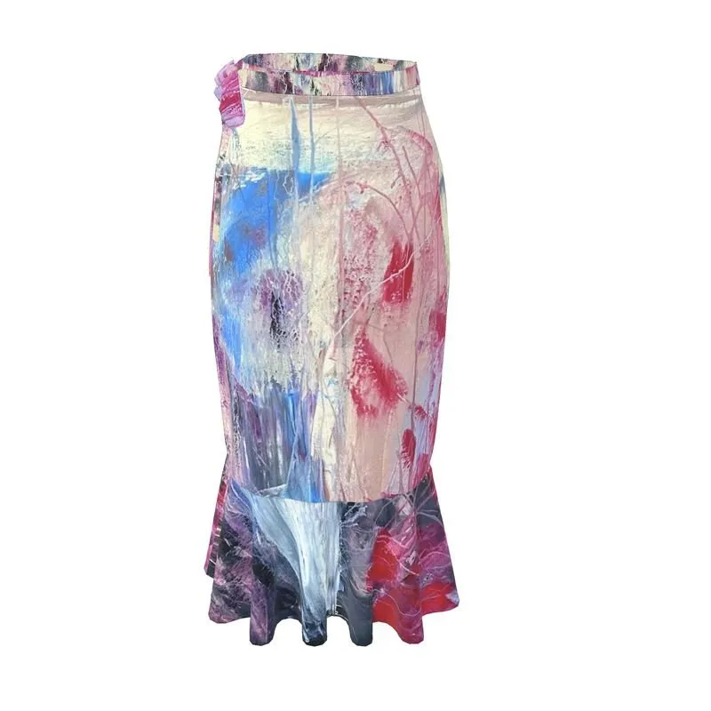 Long Flounce Skirt Abstract Sailing