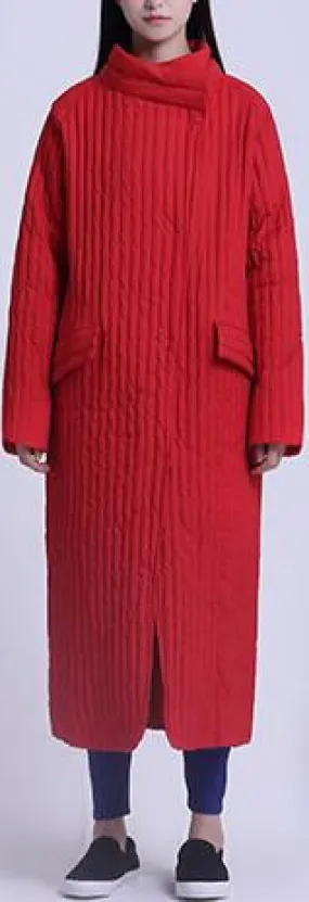 Long Paneled Puffer Coat, Red or Black