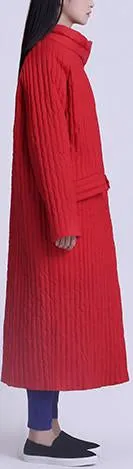Long Paneled Puffer Coat, Red or Black