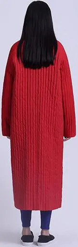Long Paneled Puffer Coat, Red or Black