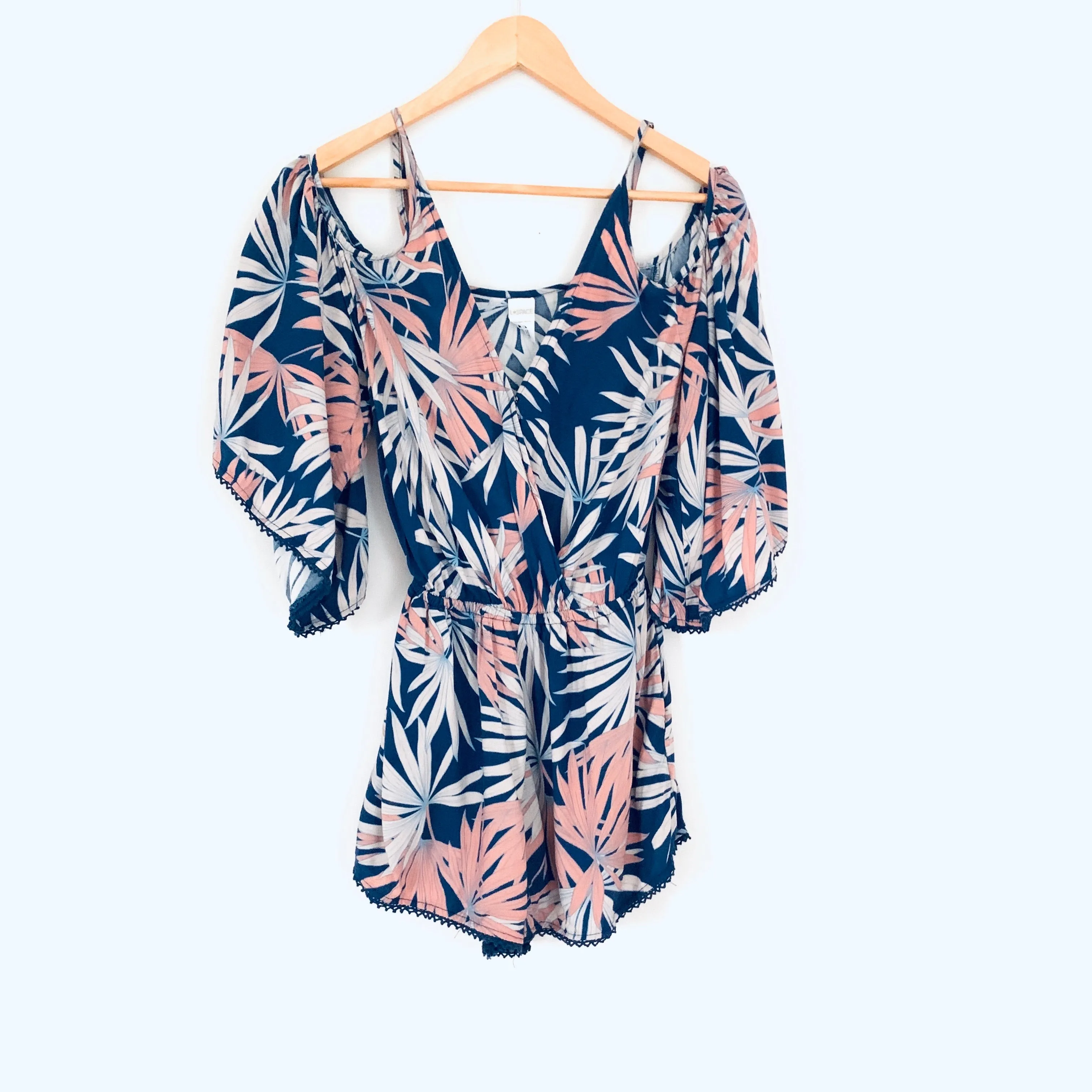 L*Space Palm Print Open Arm Elastic Waist Romper- Size XS