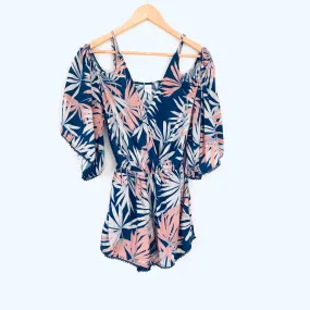 L*Space Palm Print Open Arm Elastic Waist Romper- Size XS