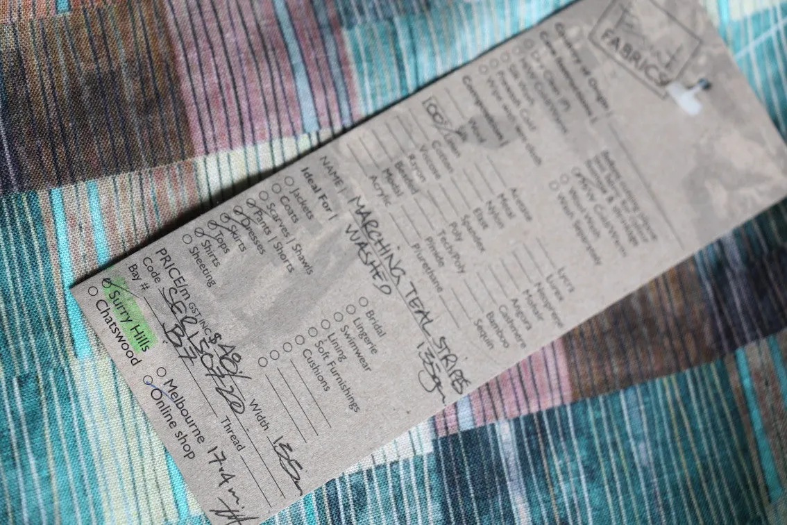 Marching Teal Stripes Washed Printed Linen