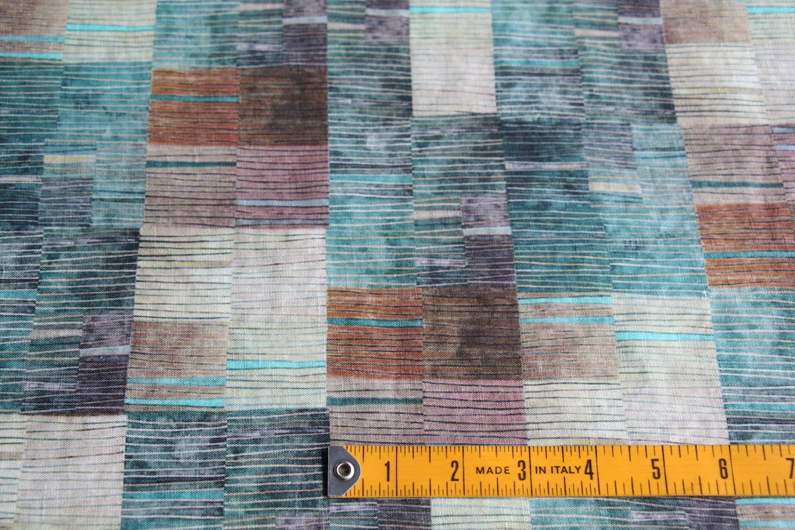 Marching Teal Stripes Washed Printed Linen