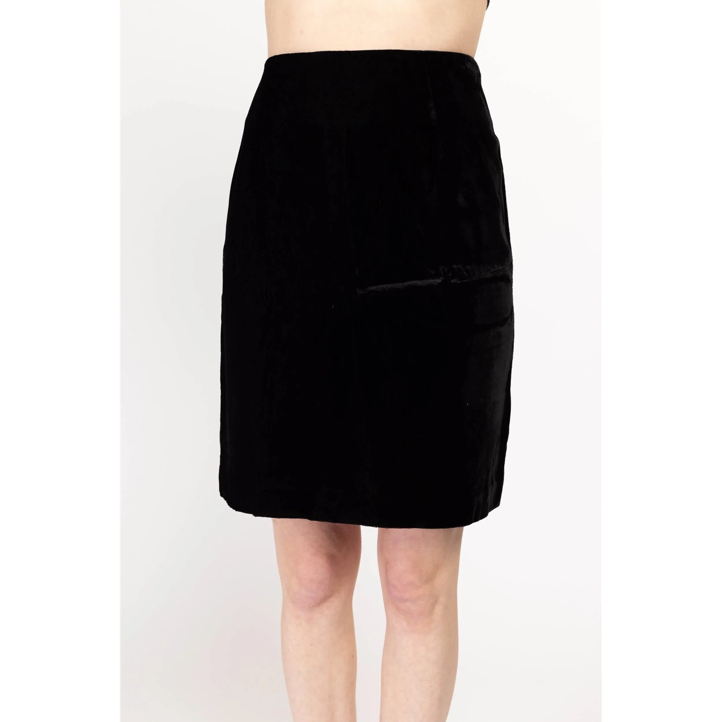 Medium 90s Black Velvet Mini Pencil Skirt 30"
