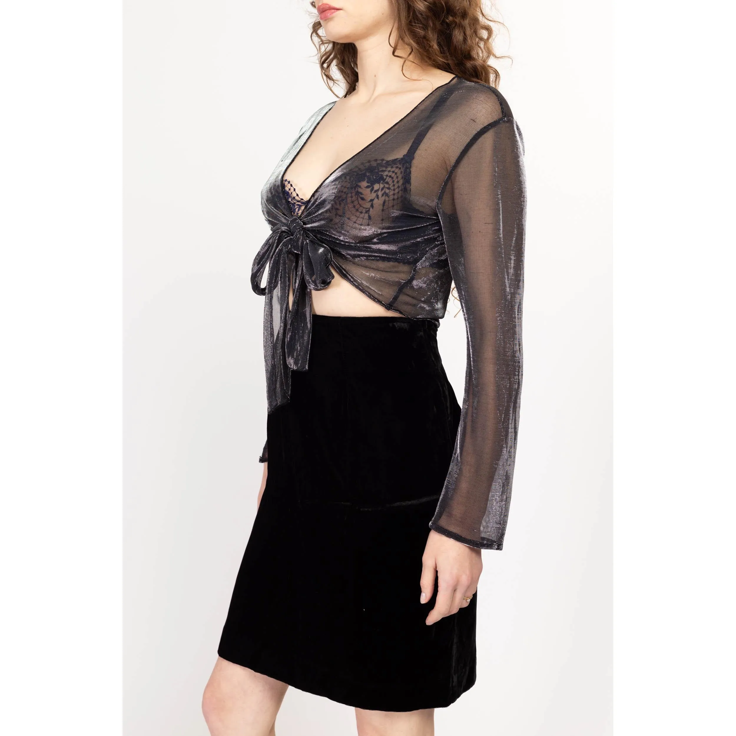 Medium 90s Black Velvet Mini Pencil Skirt 30"
