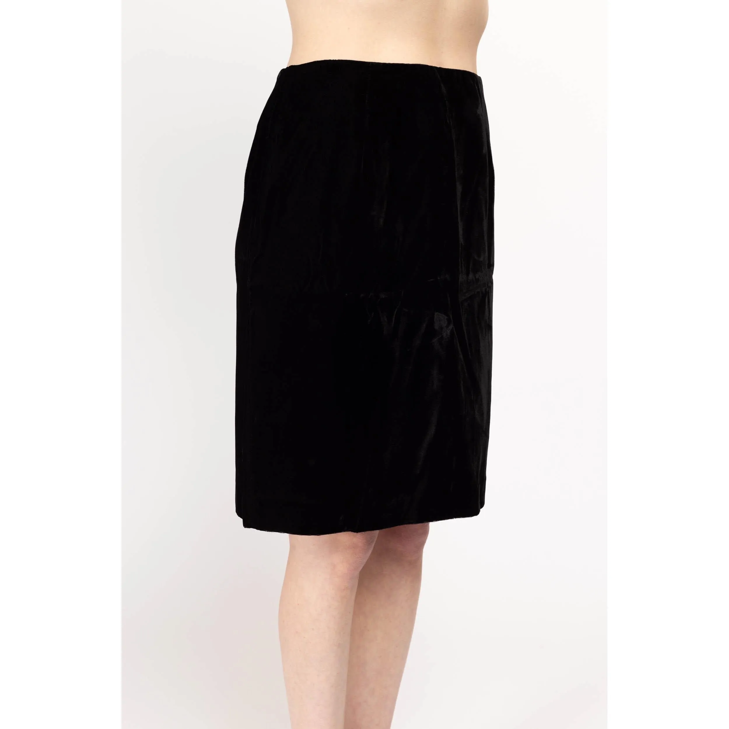 Medium 90s Black Velvet Mini Pencil Skirt 30"