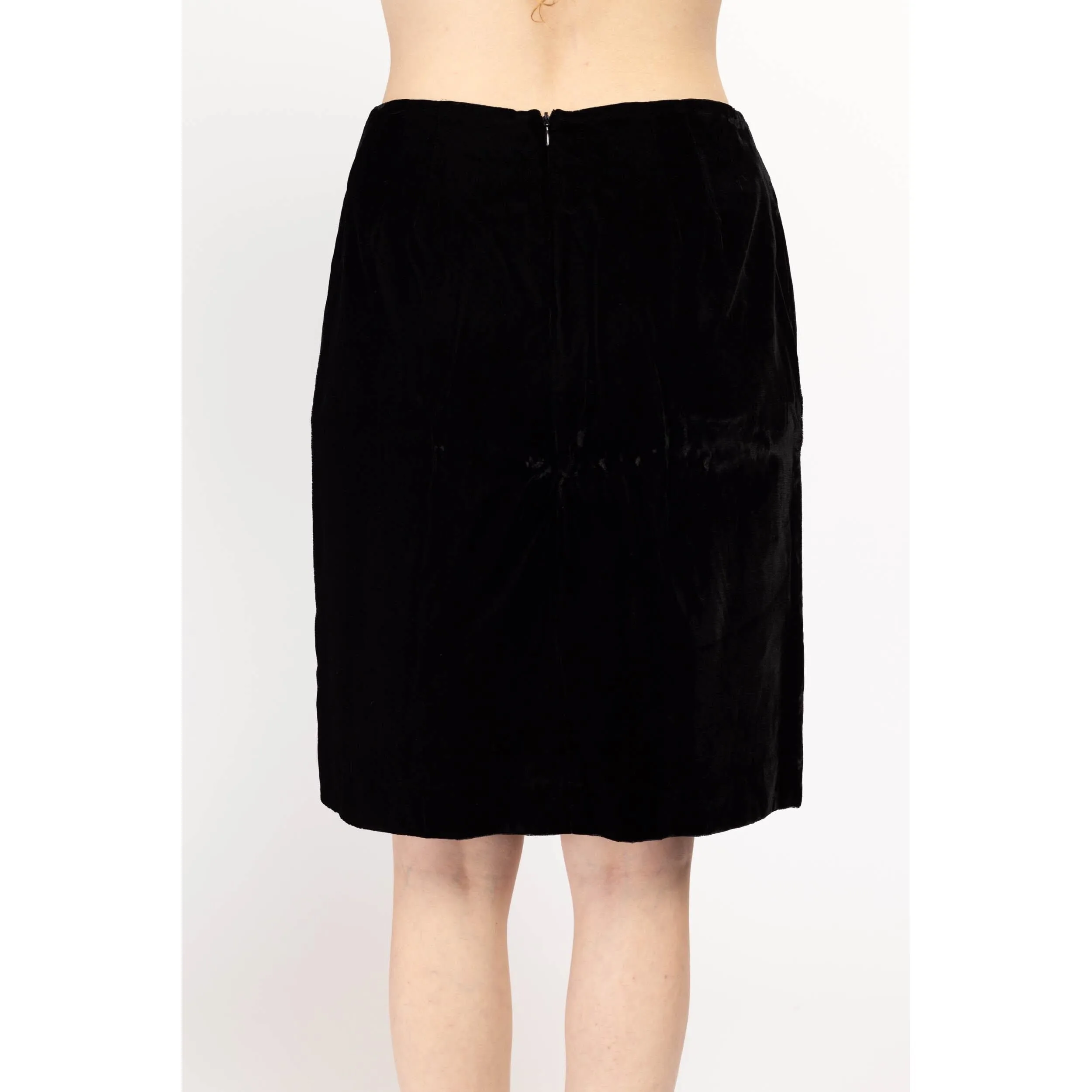 Medium 90s Black Velvet Mini Pencil Skirt 30"