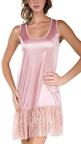 Melody Satin Tank Full Slip with Lace Bottom (mini length)