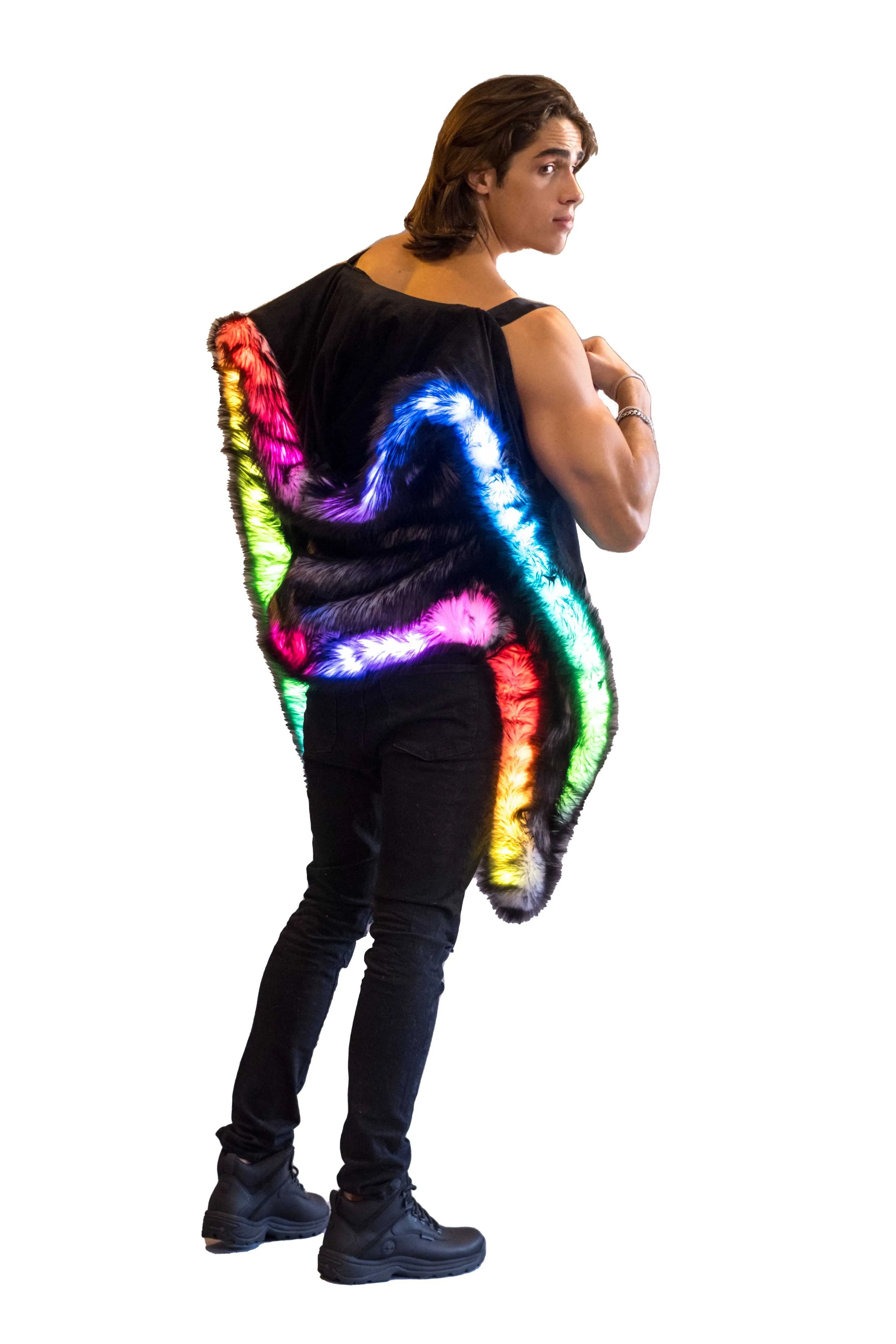 Men's LED Fur Vest in "Just The Tip-Black"