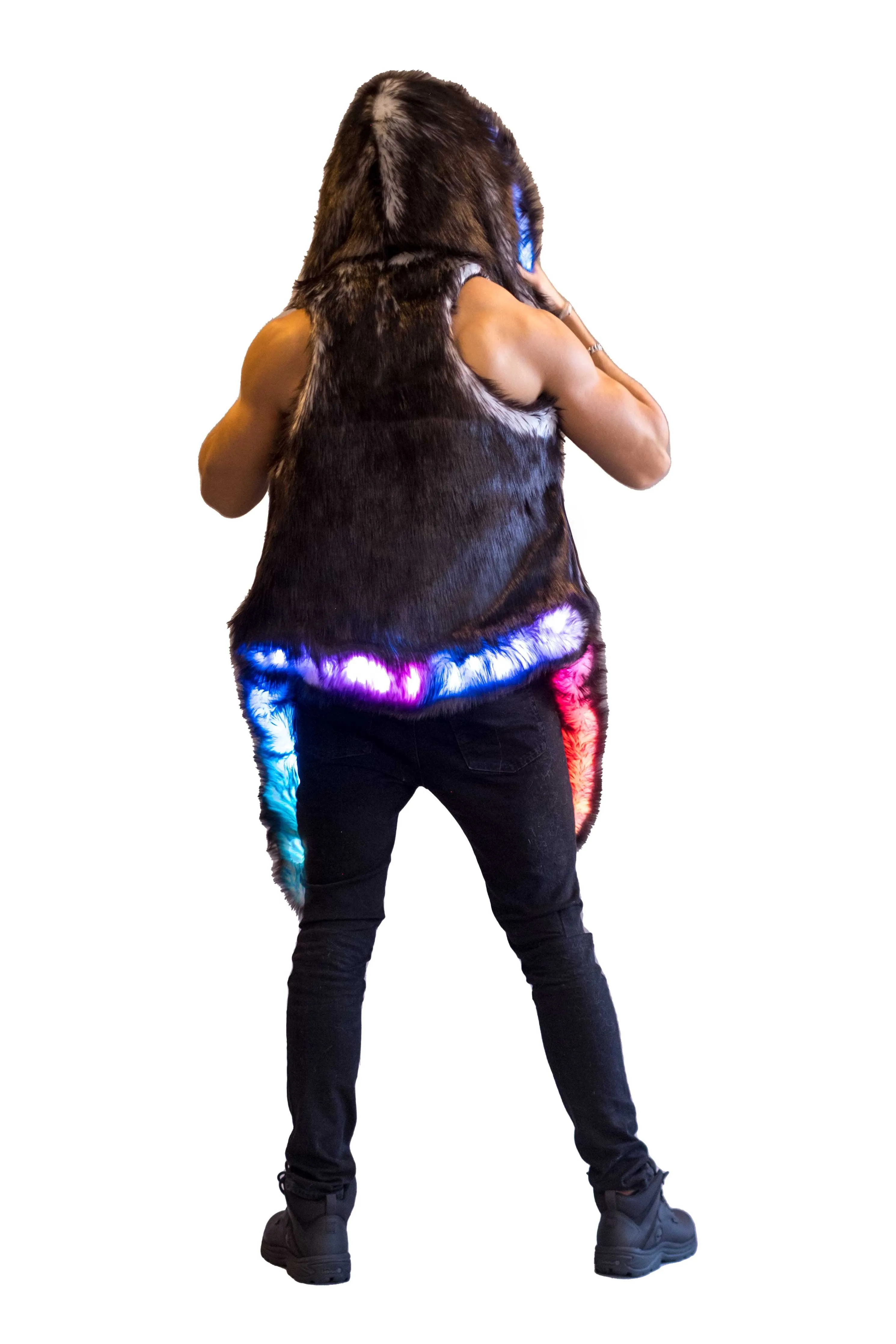 Men's LED Fur Vest in "Just The Tip-Black"