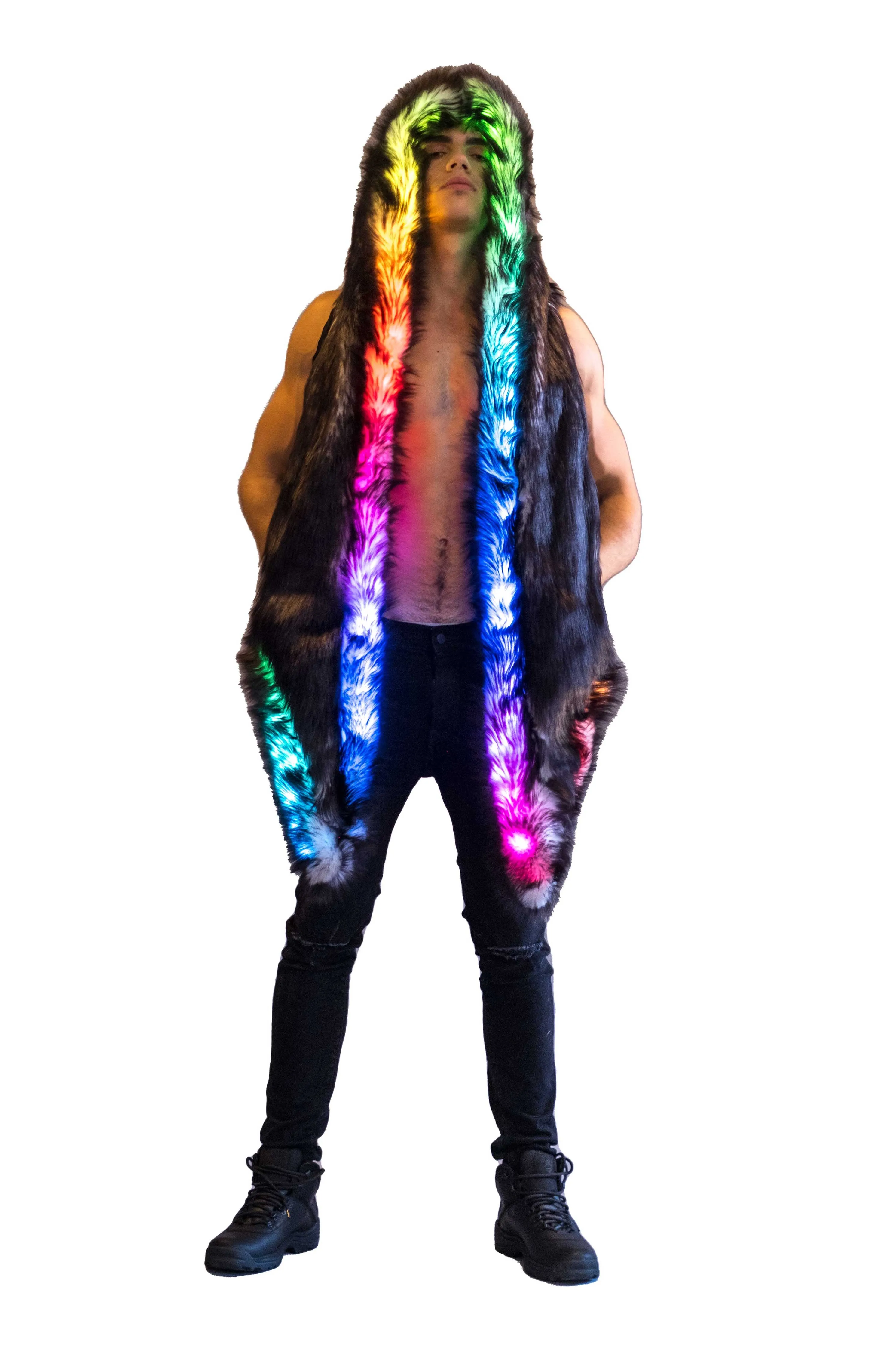 Men's LED Fur Vest in "Just The Tip-Black"